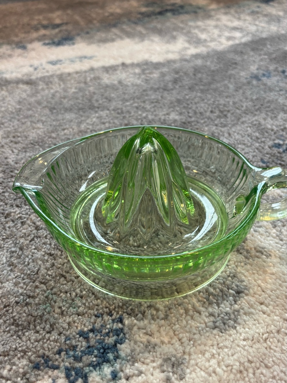 Vintage depression Green Glass Citrus Juicer uranium glass glows